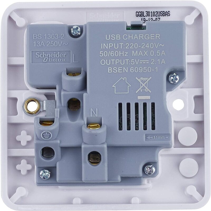 Schneider Electric Lisse White Moulded - Single Socket combined 2 x USB SP. 2.1 A - GGBL30102USBAS